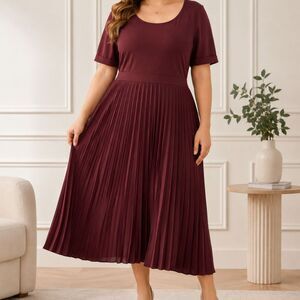 Madeleine Brown Pleated Midi Dress Plus Size 18-20W NWT